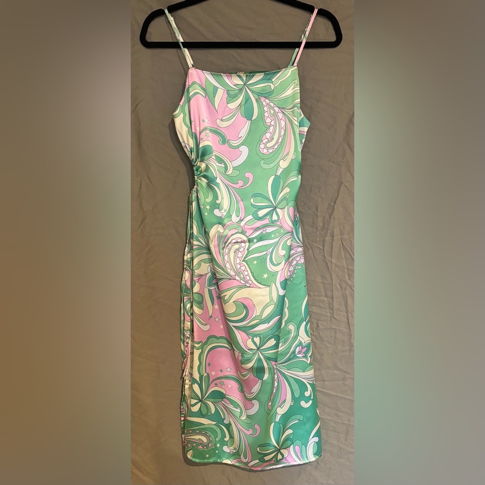 Christian Lacroix Asymmetrical Dress in Pastel Green and Pink